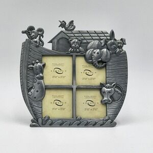 Kenrich Noah's Ark Multi Photo Frame Animal Pewter Look 4 Opening Collage Whimsy
